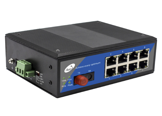 10/100/1000Mbps POE Fiber Switch 0-100km avec 1 port fibre et 8 ports Ethernet POE