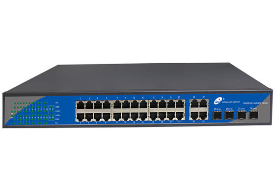 Commutateur gauche de POE du gigabit 24 avec 24 ports de POE et 4 ports de liaison montante et 4 fentes de SFP