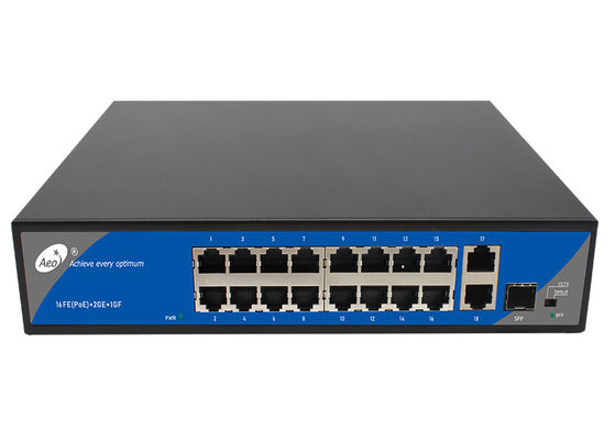 Commutateur 16+2 POE avec 16 POE 10/100 Mbps et liaison montante 2 Gigabit et 1 port SFP Gigabit