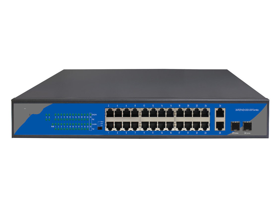 Le gigabit a contrôlé 24 commutateurs gauches de POE avec des fentes de 2x10/100/1000M RJ45 2x100/1000M SFP