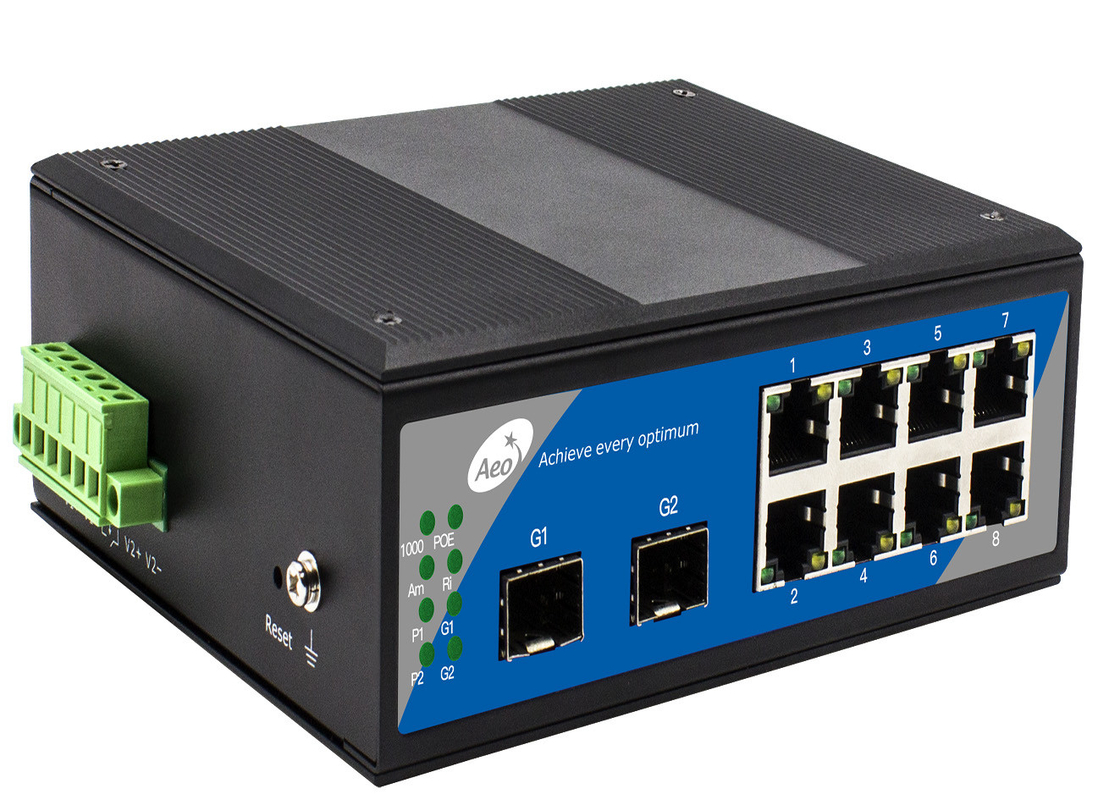 Commutateur à fibres IP40 SFP, stockage et transfert avec 2 fentes SFP et 8 ports Ethernet