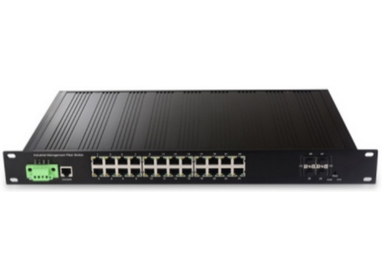 Commutateur Ethernet industriel géré à 28 ports avec 4 emplacements SFP+ 10G et 24 ports Ethernet 10/100/1000Base-T (((X)