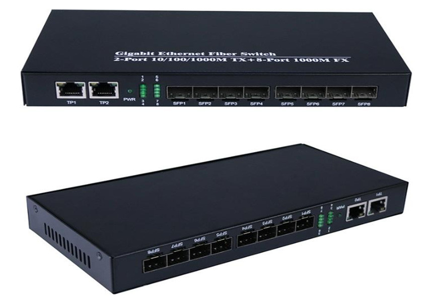 Commutateur à fibre Gigabit Ethernet 1,25 Gbps 8 ports à fibre SFP et 2 ports RJ45