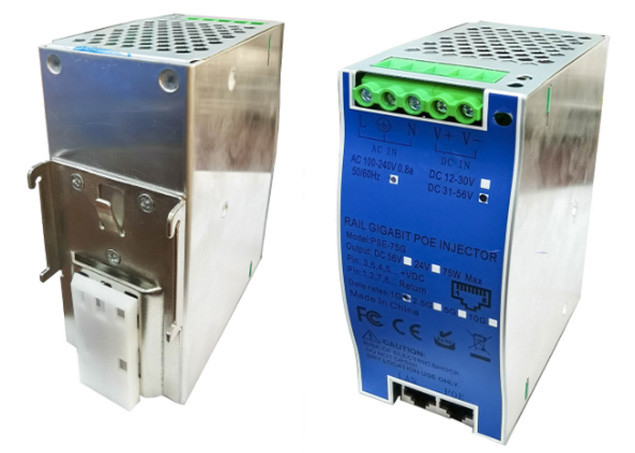 DIN-Rail Industrial 10G 90W 802.3bt PoE++ Injecteur à double entrée de courant AC+DC