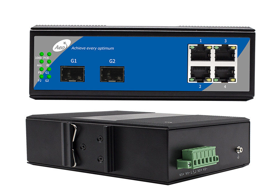 Rail DIN montant le commutateur de POE de fibre, 2 commutateur gauche de SFP 4 Mbps 1000